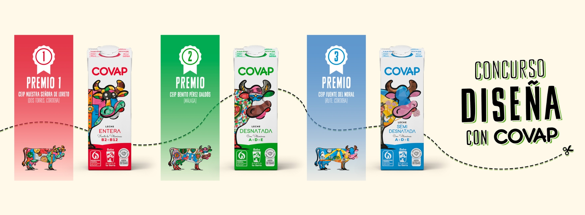 La 11ª edición de Diseña con COVAP bate récord de participación con 182 colegios y convierte el arte escolar en  envases de leche